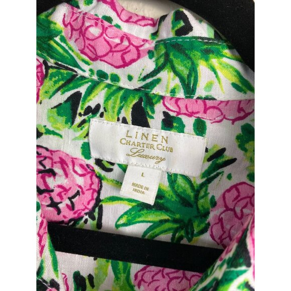 Charter Club Womens Linen blend Floral Long Sleeve Button up Shirt size Large - Picture 13 of 15